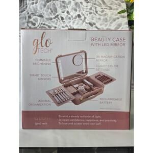 Glo Tech Beauty Case With Led Mirror Pink 3 Light Color Settings